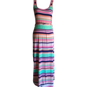 Pink Multi Color Striped Maxi Dress